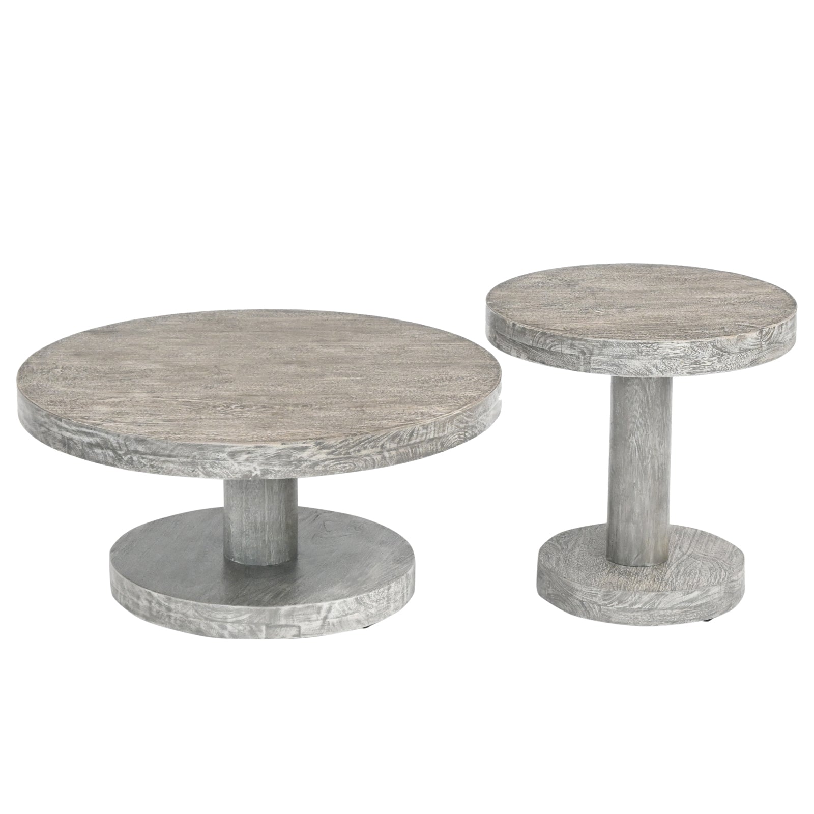 Minimalist Round Wooden Accent Center Table Set with Column Pedestal Base