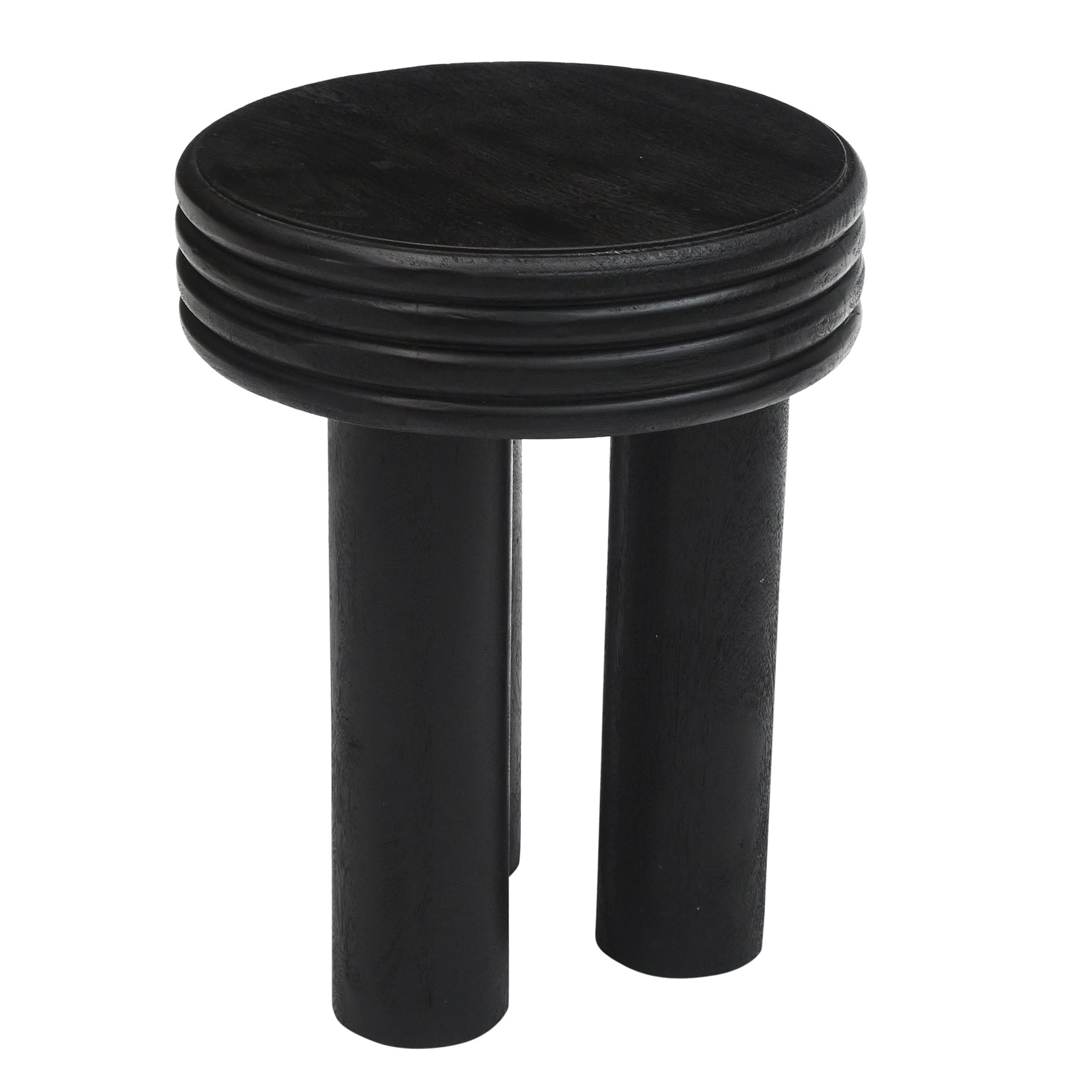Solid Wood Round Accent End Table with Grooved Rim Top