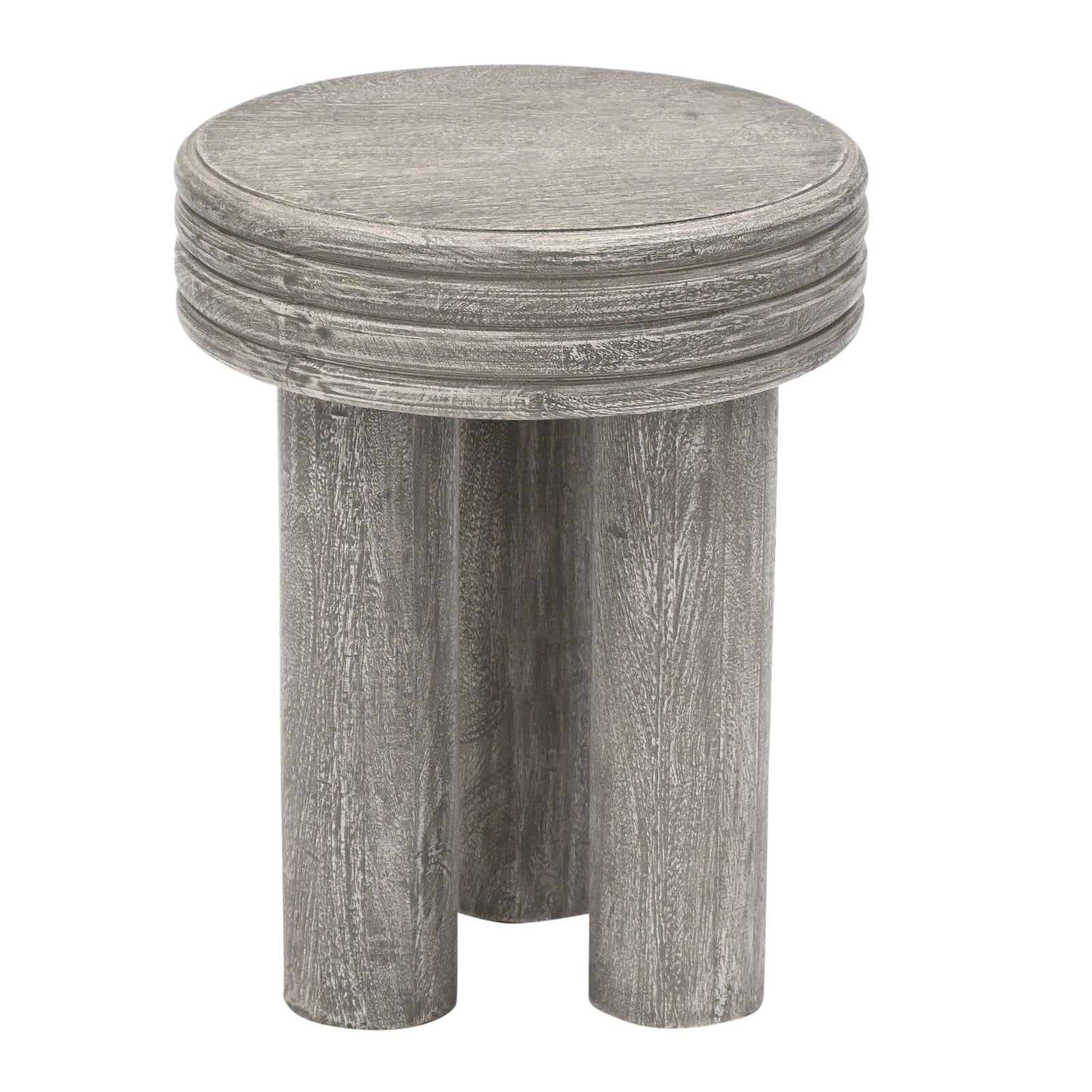 Solid Wood Round Accent End Table with Grooved Rim Top