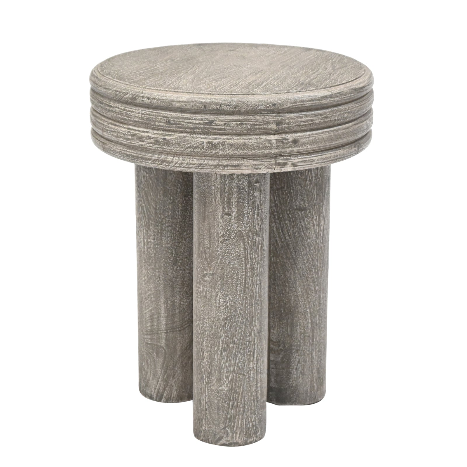Solid Wood Round Accent End Table with Grooved Rim Top