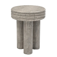 Solid Wood Round Accent End Table with Grooved Rim Top