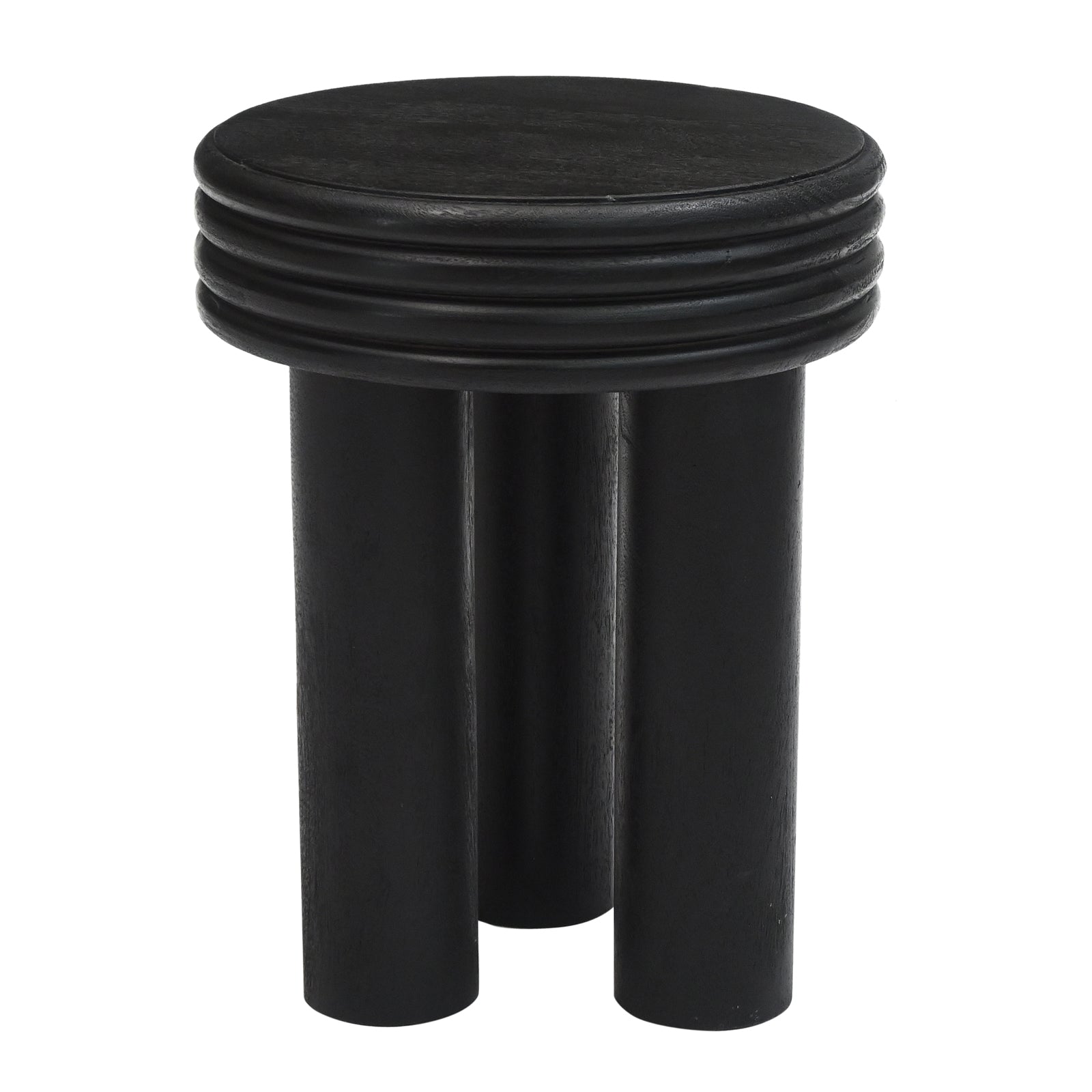 Solid Wood Round Accent End Table with Grooved Rim Top