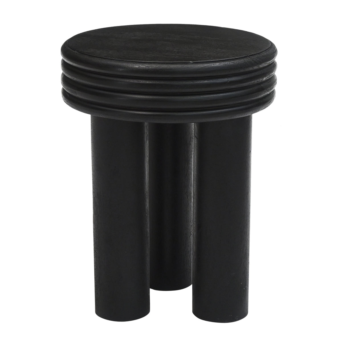 Solid Wood Round Accent End Table with Grooved Rim Top