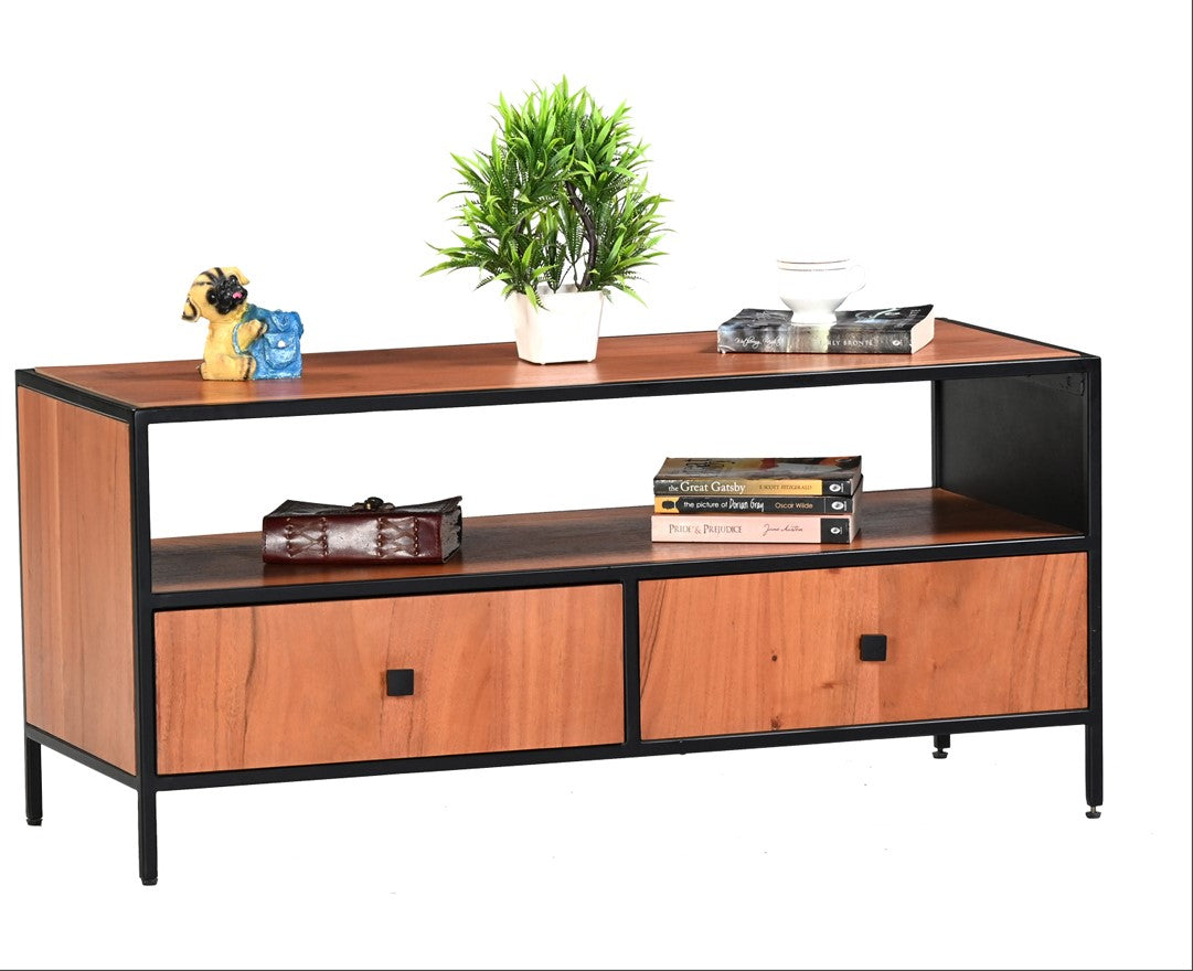 Modern Industrial TV Stand and Media Console with 2 Drawers