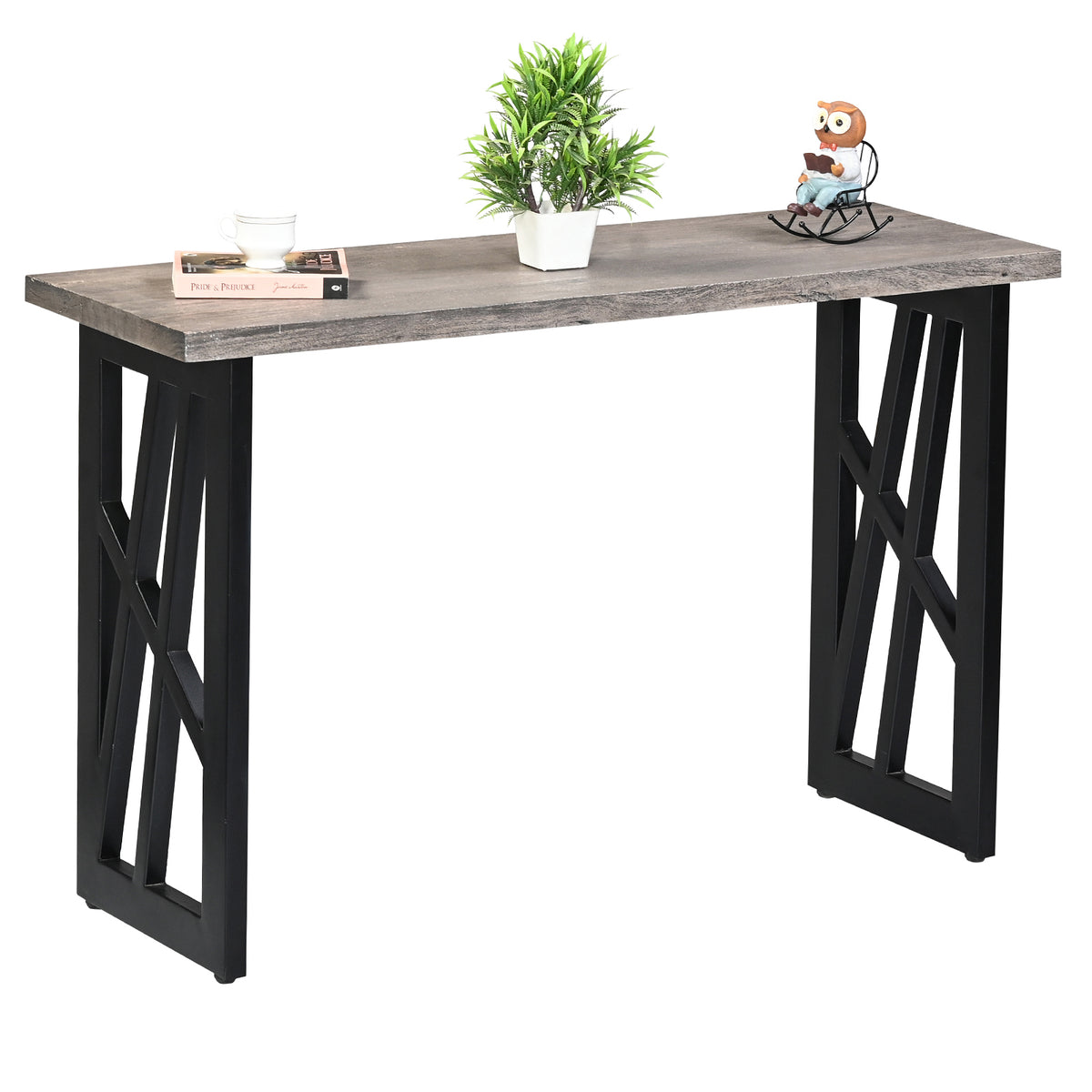 Industrial Grey Wooden Console Table with  Geometric Black Metal Legs
