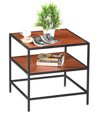 Modern Industrial 2-Tier Square Side  Table with Black Metal Frame