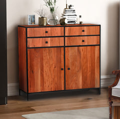 Modern Industrial 4-Drawer 2-Door Wooden  Storage Cabinet with Metal Frame