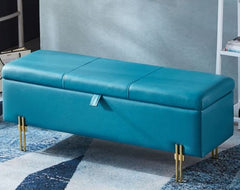 Luxury Teal Blue Leatherette Storage Bench
