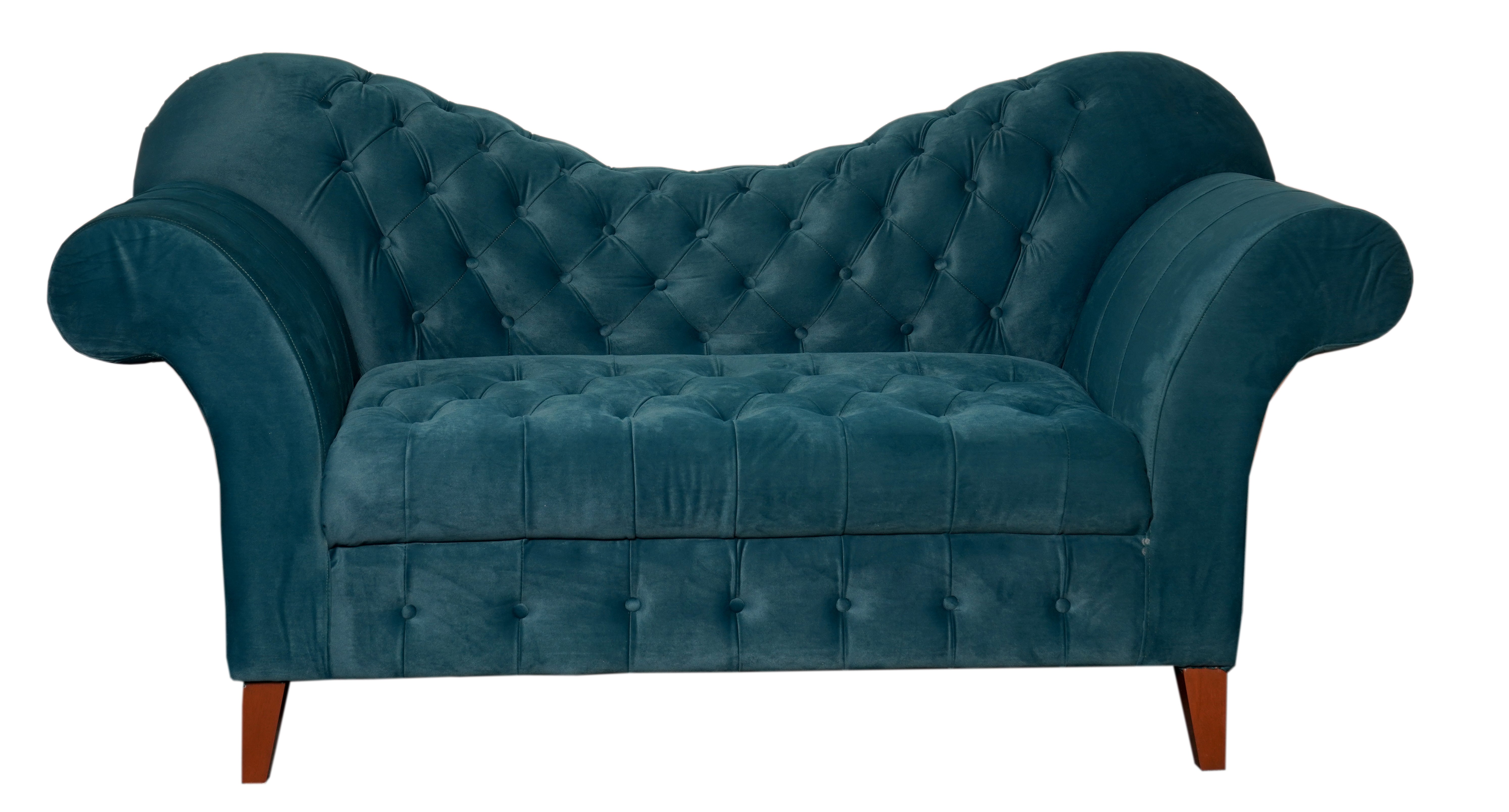 "Luxury Teal Velvet Tufted Chaise Lounge  Sofa with Rolled Arms"