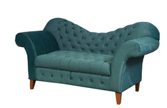 "Luxury Teal Velvet Tufted Chaise Lounge  Sofa with Rolled Arms"