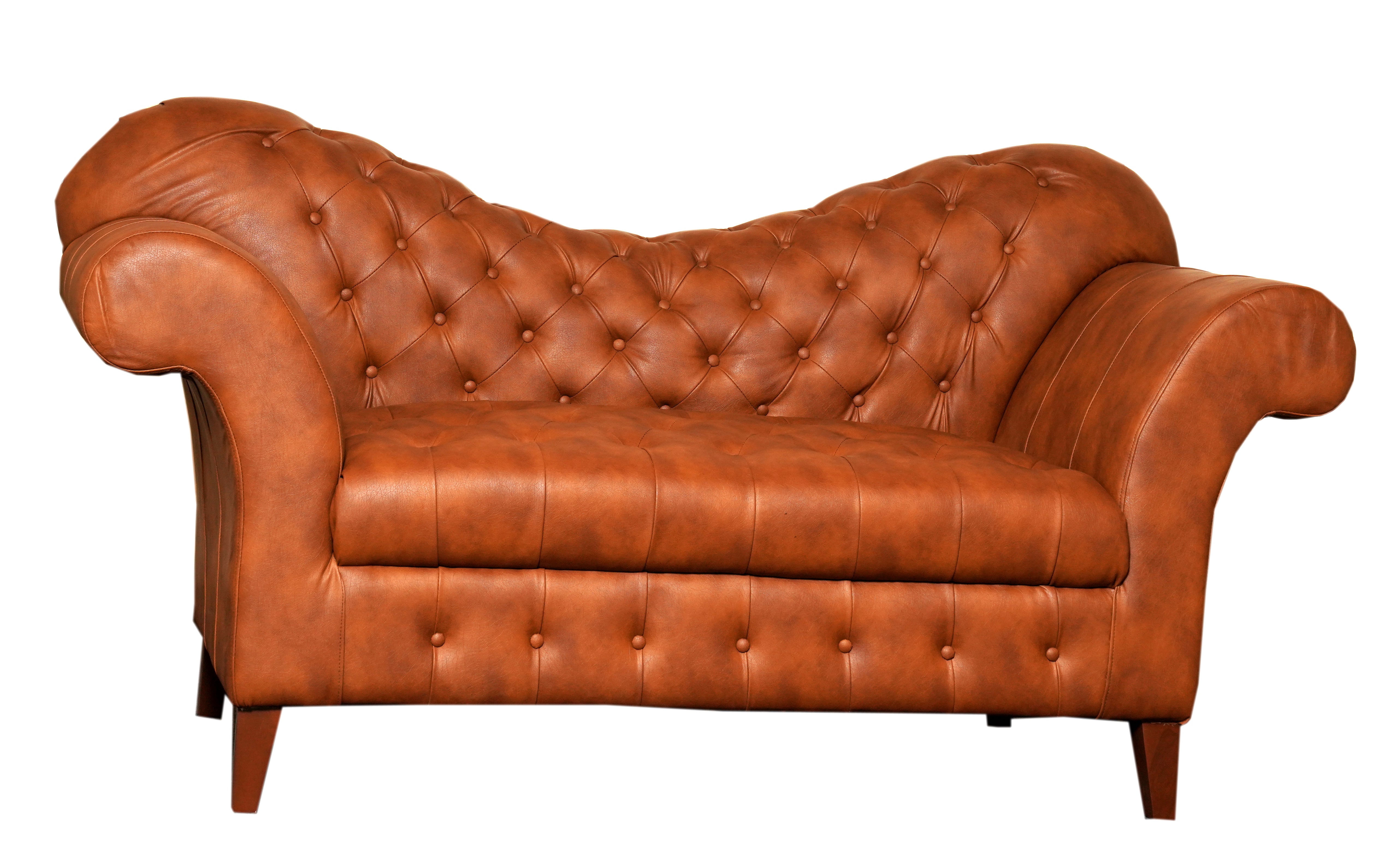 "Classic Vintage Tan Leather Tufted Chaise Lounge  Sofa with Rolled Arms"