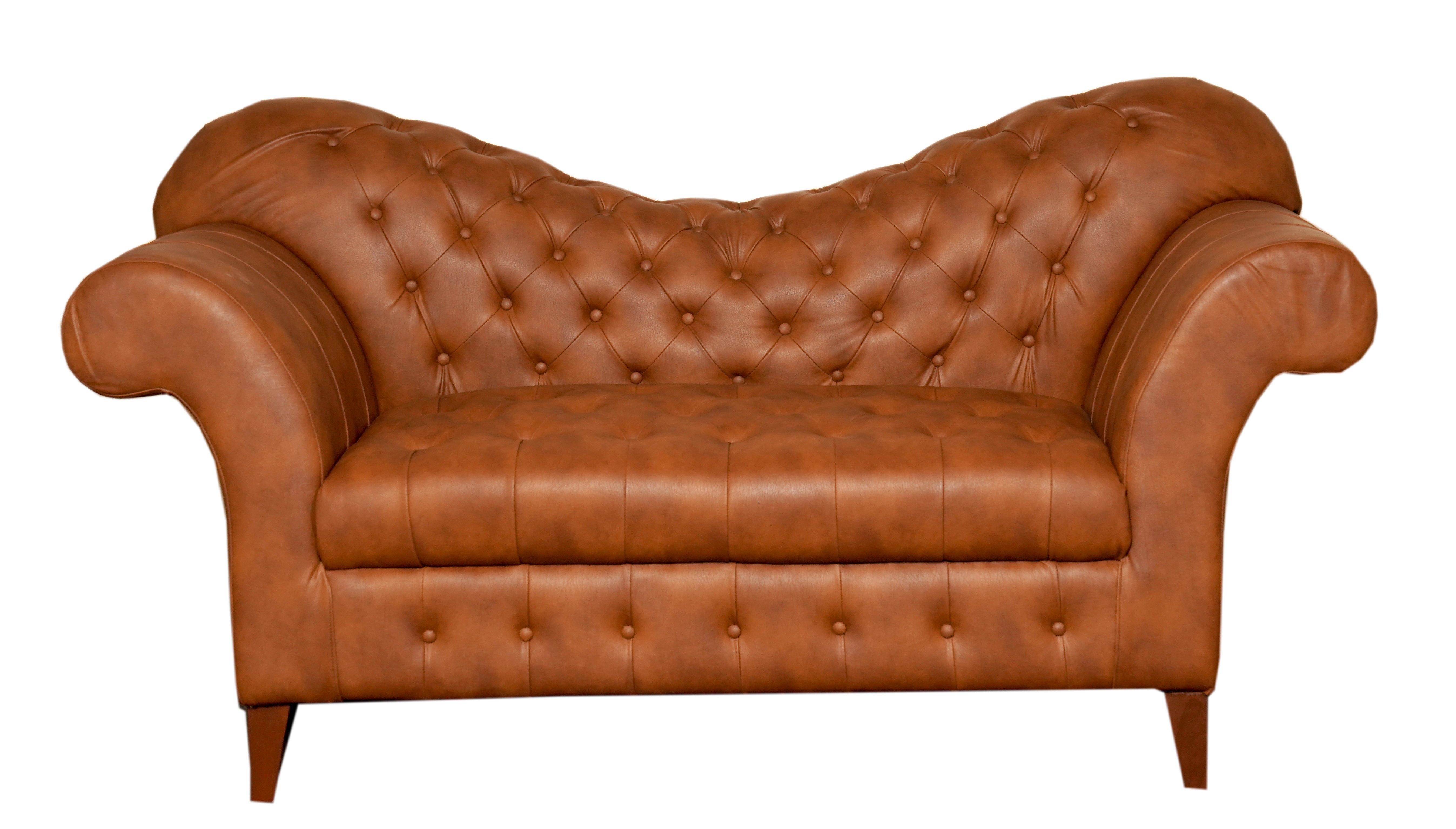 "Classic Vintage Tan Leather Tufted Chaise Lounge  Sofa with Rolled Arms"