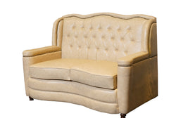 "Luxury Cream Beige Tufted Leather Sofa  Set with Scalloped Backrest"