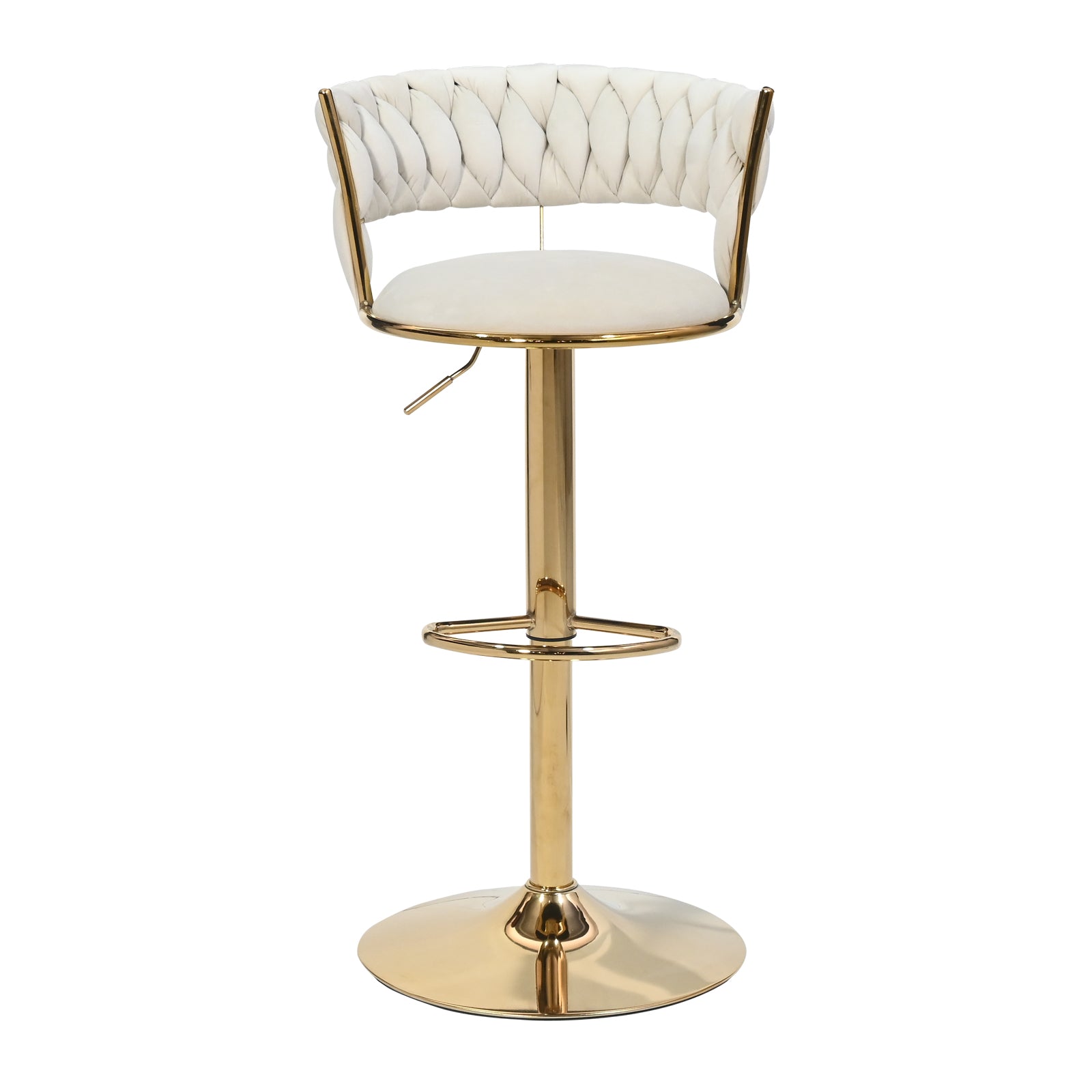 White Velvet Bar Stool with Gold Base & Footrest