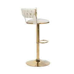 White Velvet Bar Stool with Gold Base & Footrest