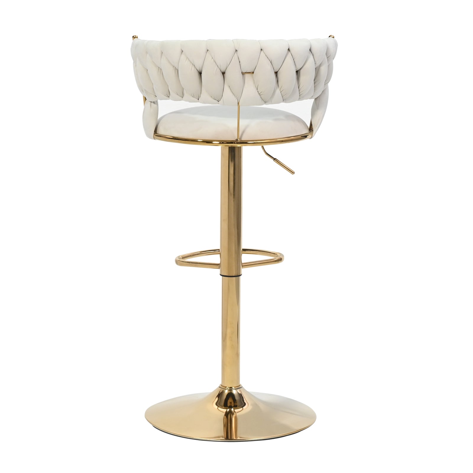 White Velvet Bar Stool with Gold Base & Footrest