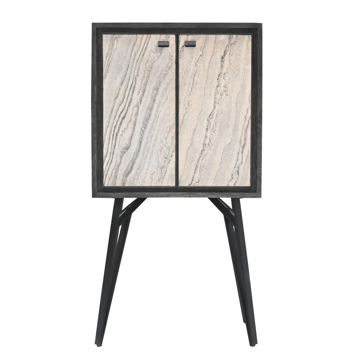 Modern 2-Door Storage Cabinet with Stone-Pattern Doors and Tall Metal Legs