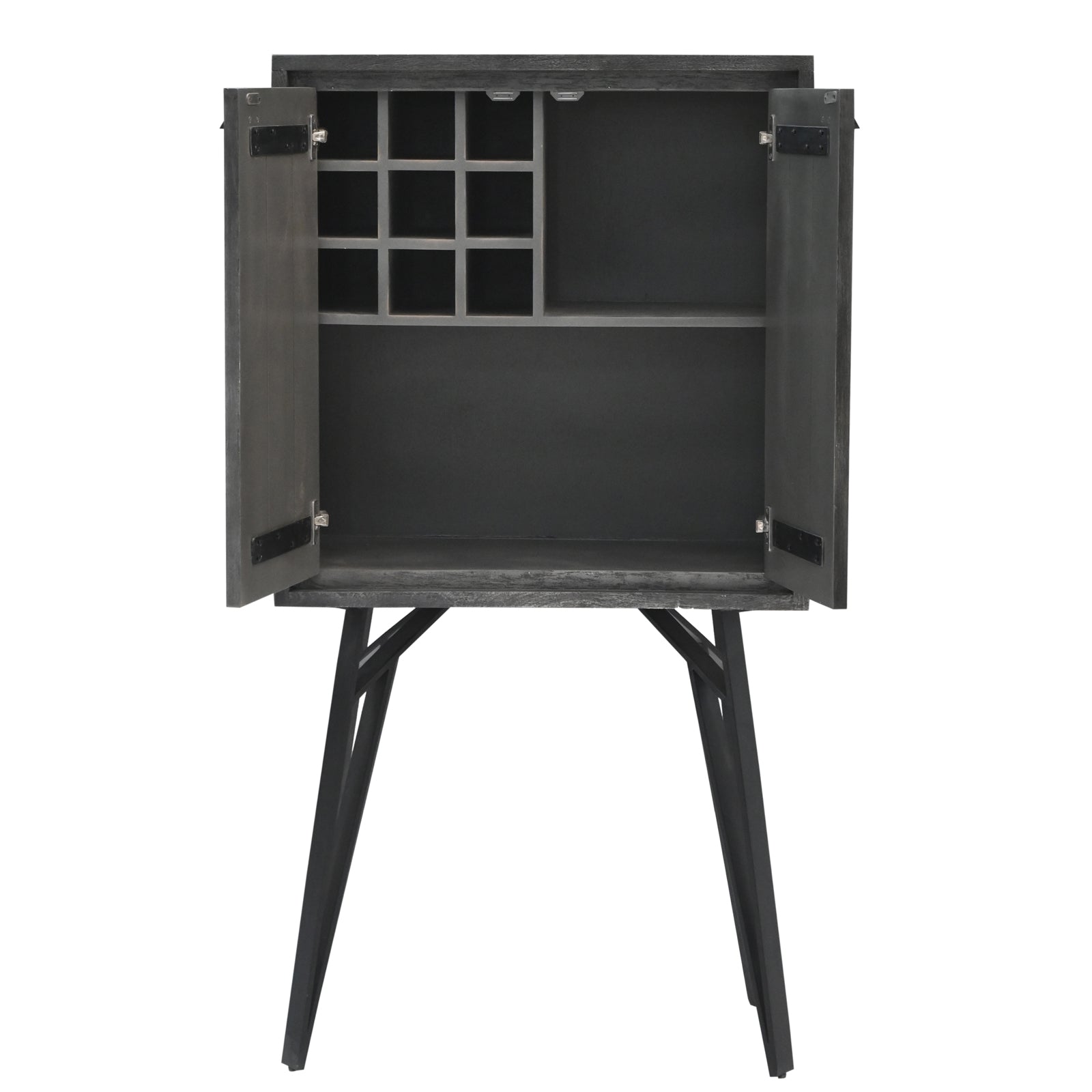 Modern 2-Door Storage Cabinet with Stone-Pattern Doors and Tall Metal Legs