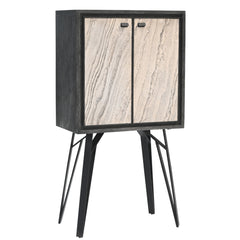 Modern 2-Door Storage Cabinet with Stone-Pattern Doors and Tall Metal Legs