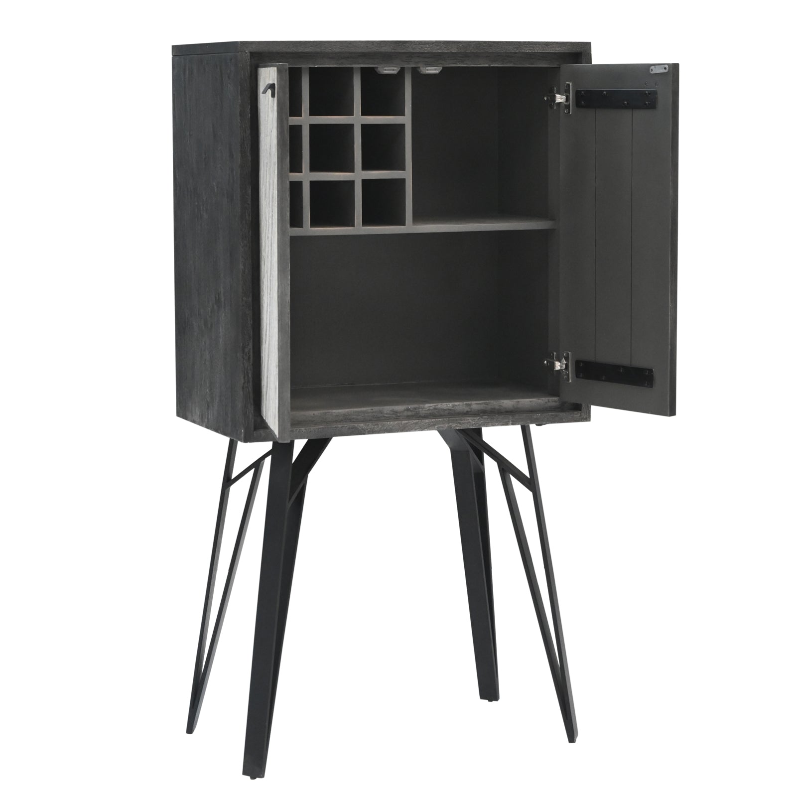 Modern 2-Door Storage Cabinet with Stone-Pattern Doors and Tall Metal Legs