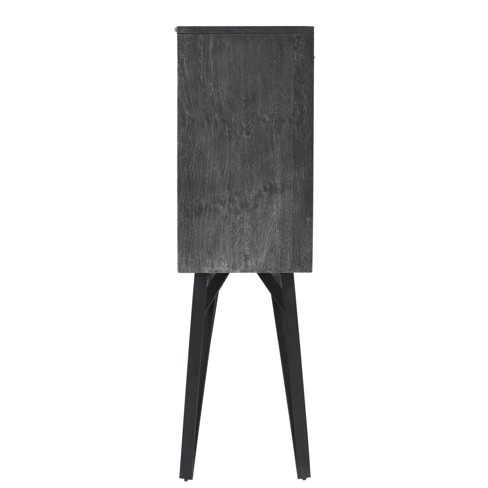 Modern 2-Door Storage Cabinet with Stone-Pattern Doors and Tall Metal Legs