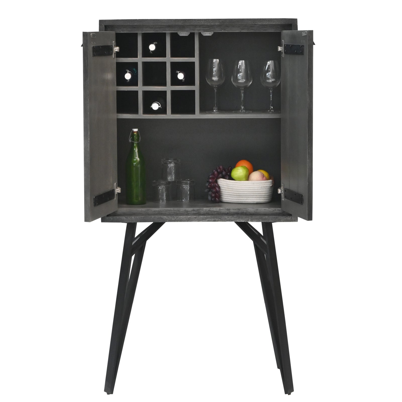 Modern 2-Door Storage Cabinet with Stone-Pattern Doors and Tall Metal Legs