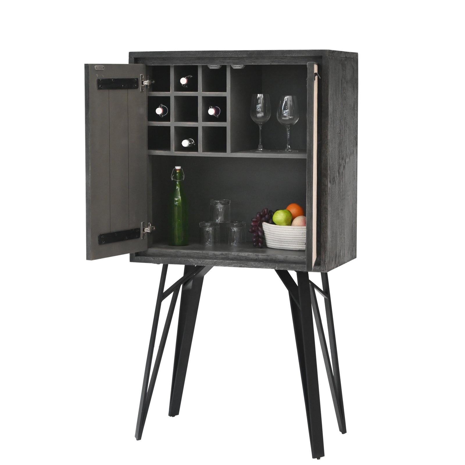 Modern 2-Door Storage Cabinet with Stone-Pattern Doors and Tall Metal Legs