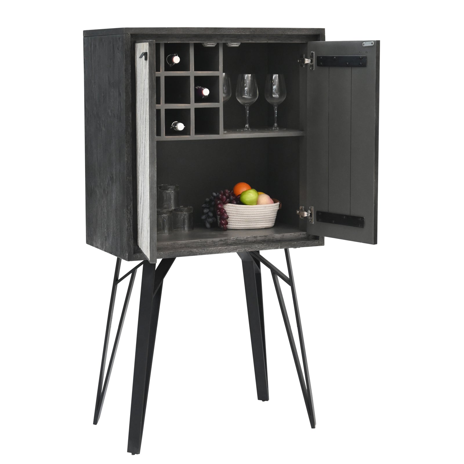 Modern 2-Door Storage Cabinet with Stone-Pattern Doors and Tall Metal Legs