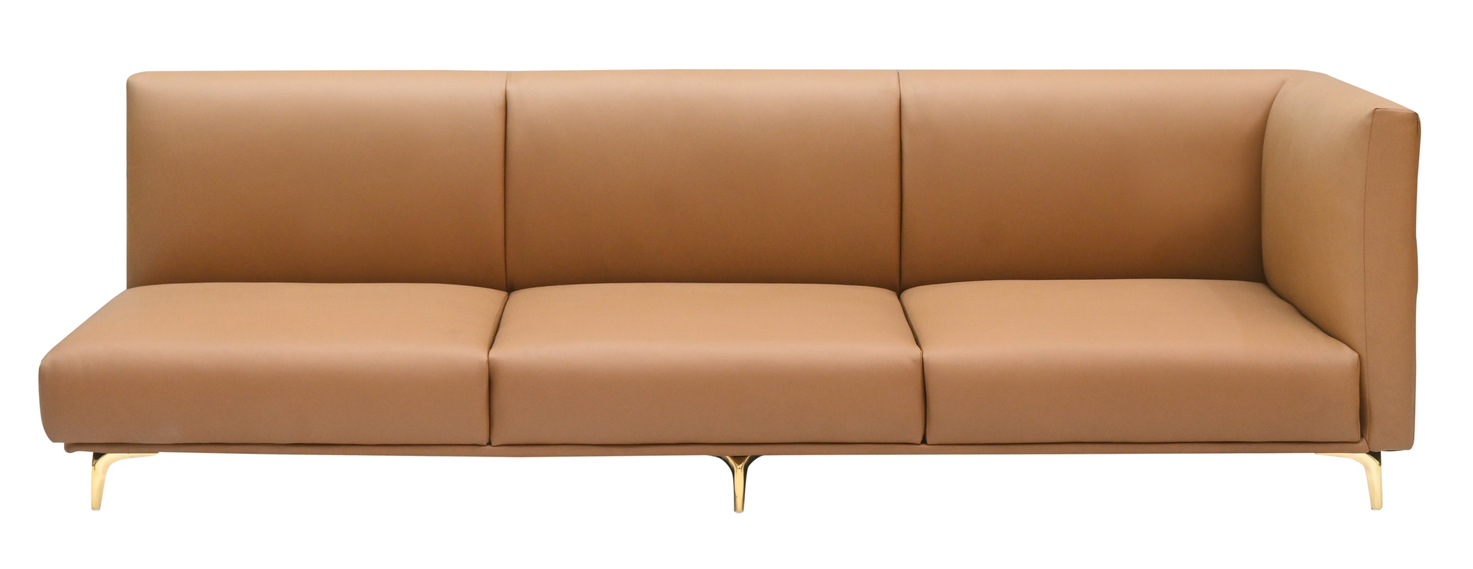 "Modern Tan Leather 3-Seater Sectional Sofa with  Gold Legs (Right-Arm/Left-Arm Facing)"