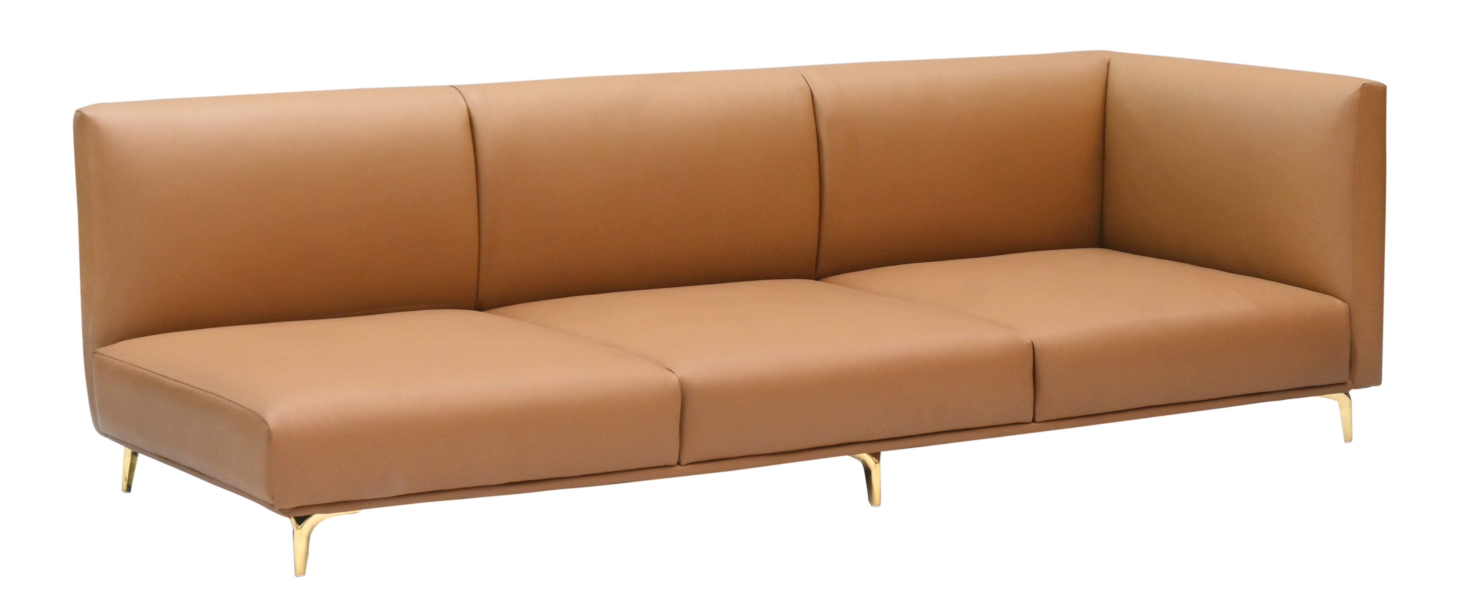 "Modern Tan Leather 3-Seater Sectional Sofa with  Gold Legs (Right-Arm/Left-Arm Facing)"