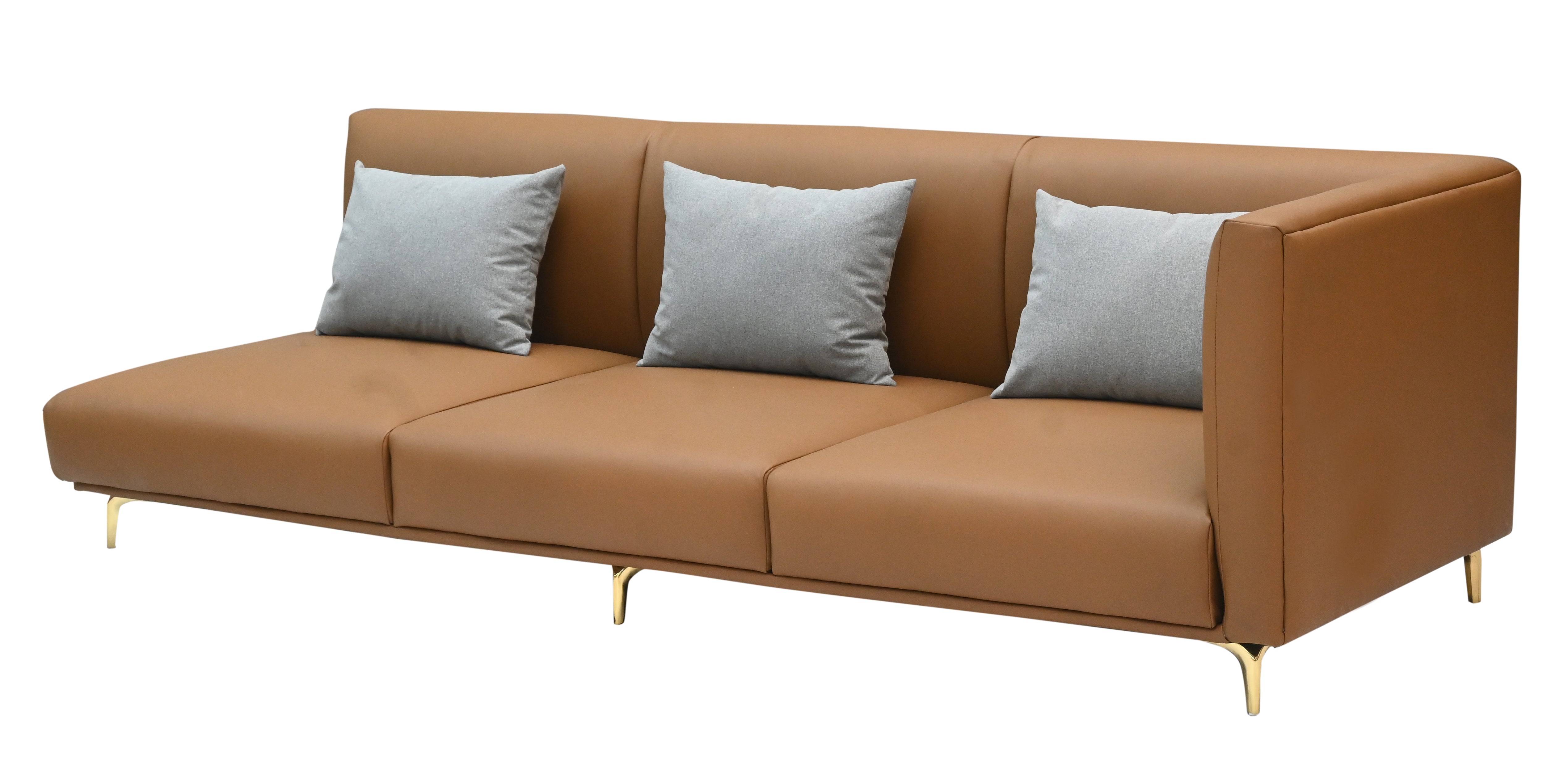 "Modern Tan Leather 3-Seater Sectional Sofa with  Gold Legs (Right-Arm/Left-Arm Facing)"
