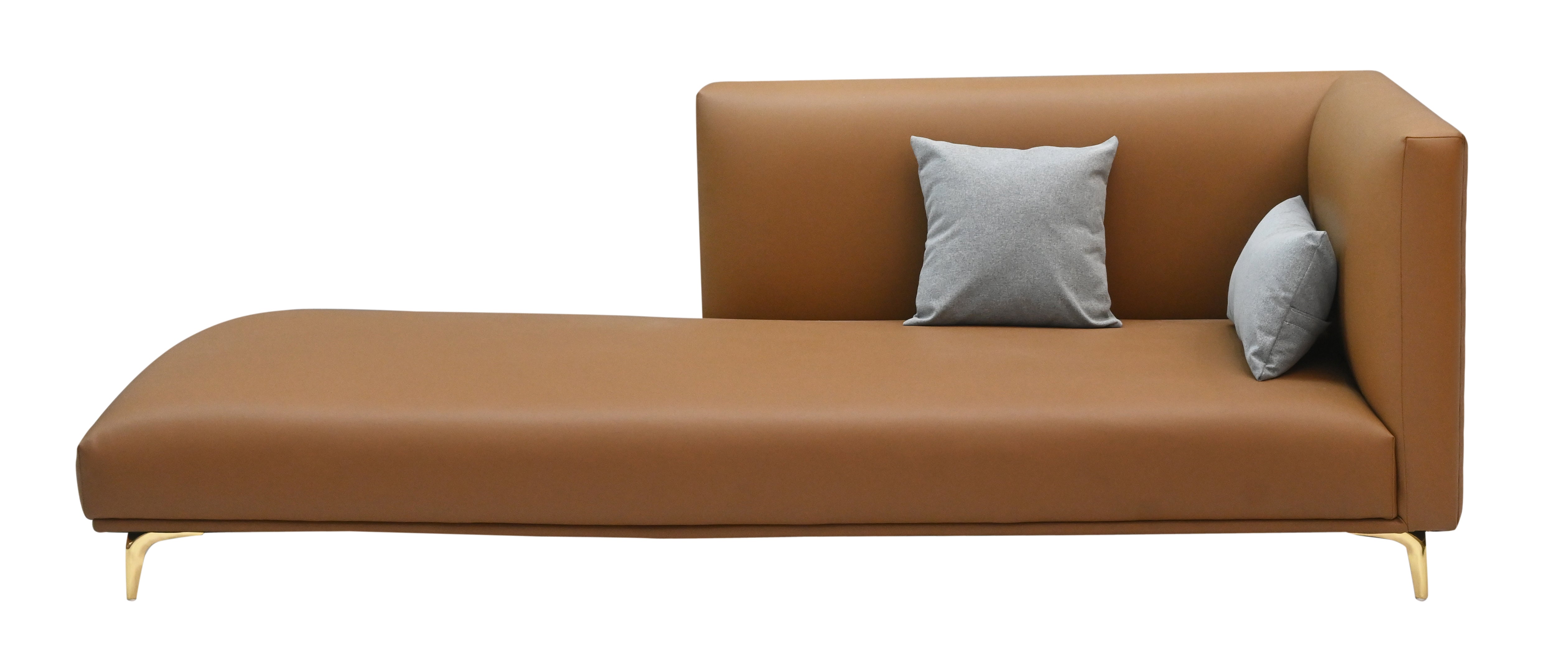 "Modern Tan Leather 3-Seater Sectional Sofa with  Gold Legs (Right-Arm/Left-Arm Facing)"