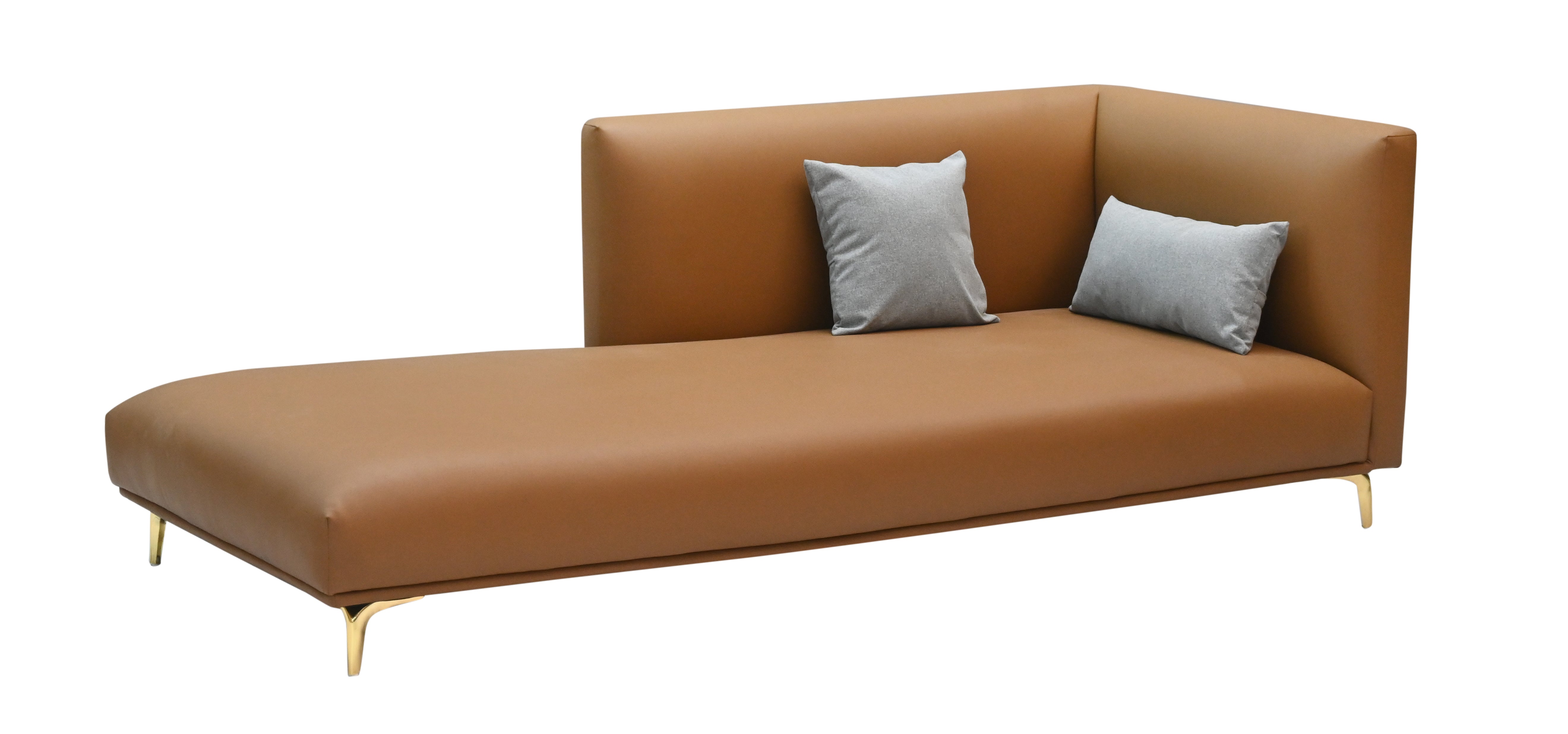 "Modern Tan Leather 3-Seater Sectional Sofa with  Gold Legs (Right-Arm/Left-Arm Facing)"