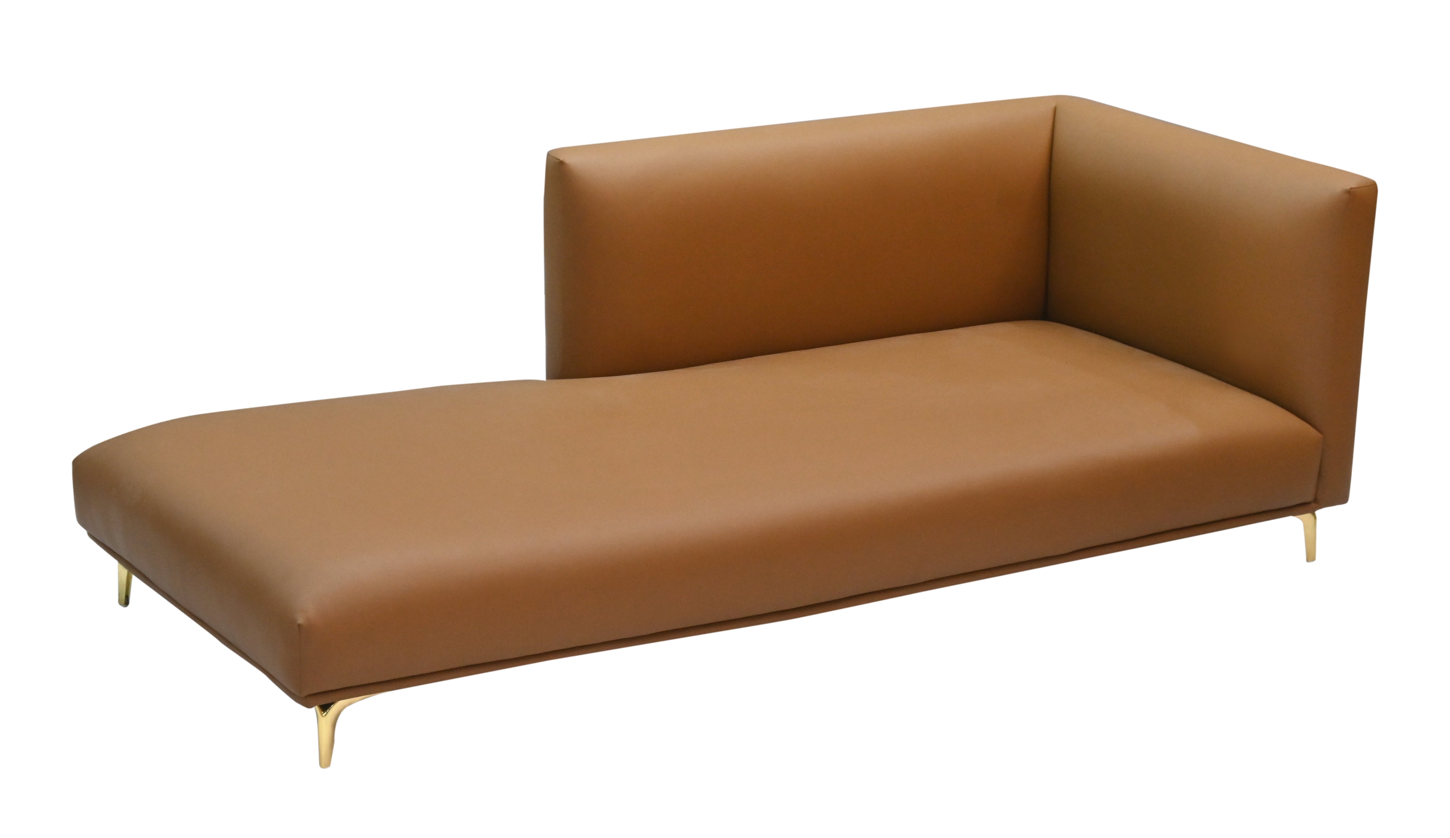"Modern Tan Leather 3-Seater Sectional Sofa with  Gold Legs (Right-Arm/Left-Arm Facing)"