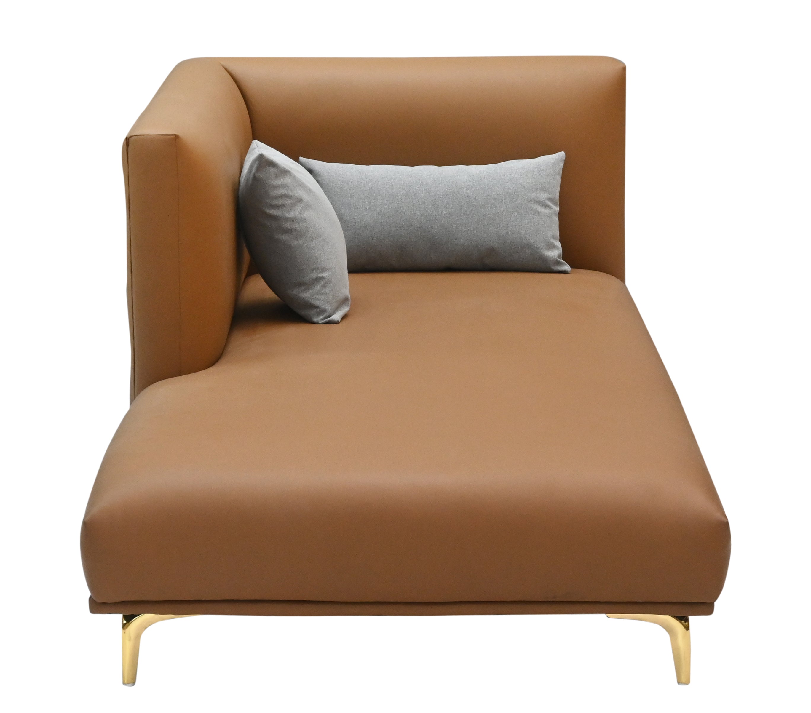 "Modern Tan Leather 3-Seater Sectional Sofa with  Gold Legs (Right-Arm/Left-Arm Facing)"
