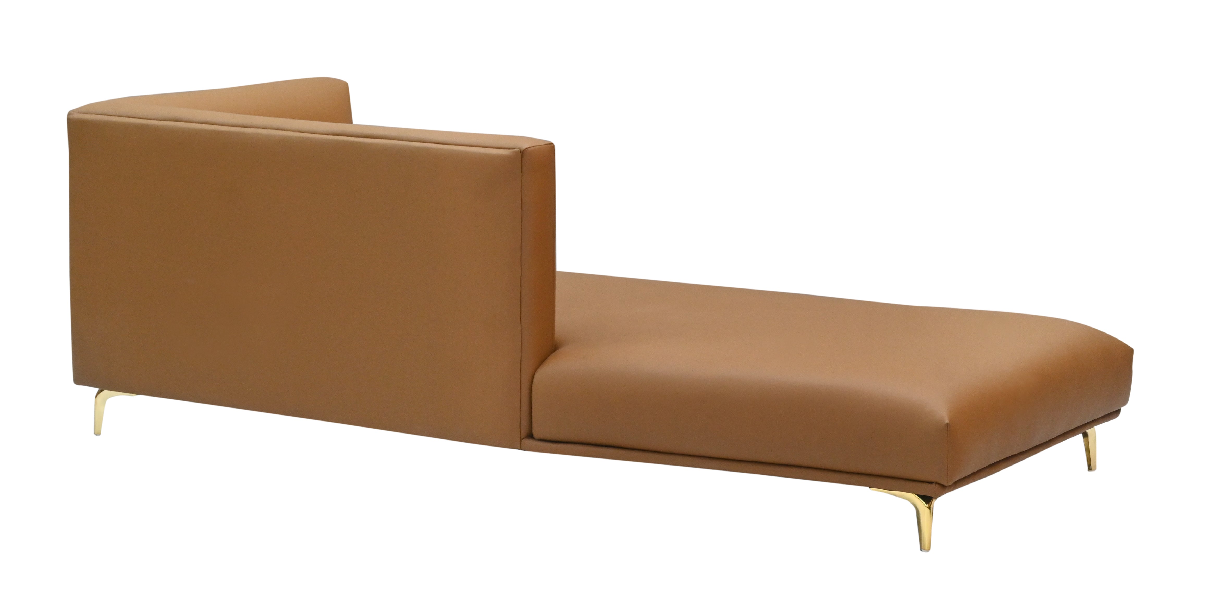 "Modern Tan Leather 3-Seater Sectional Sofa with  Gold Legs (Right-Arm/Left-Arm Facing)"