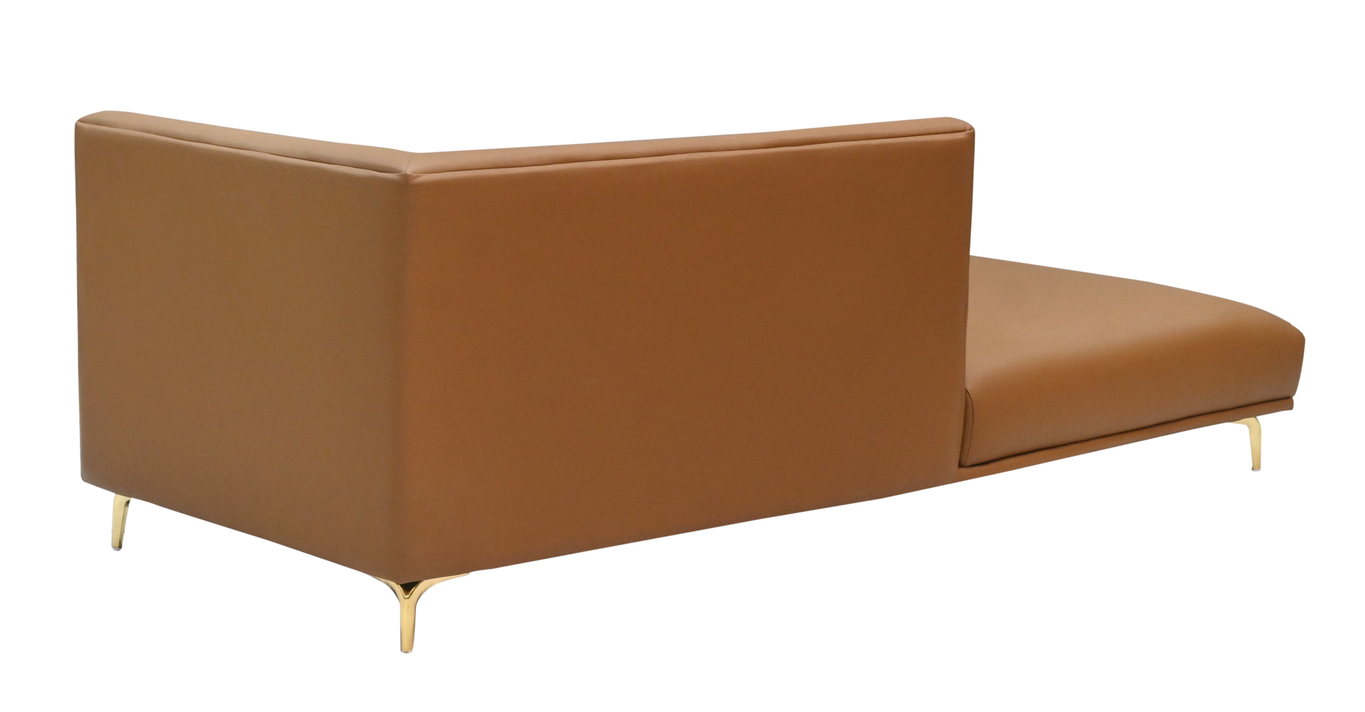 "Modern Tan Leather 3-Seater Sectional Sofa with  Gold Legs (Right-Arm/Left-Arm Facing)"