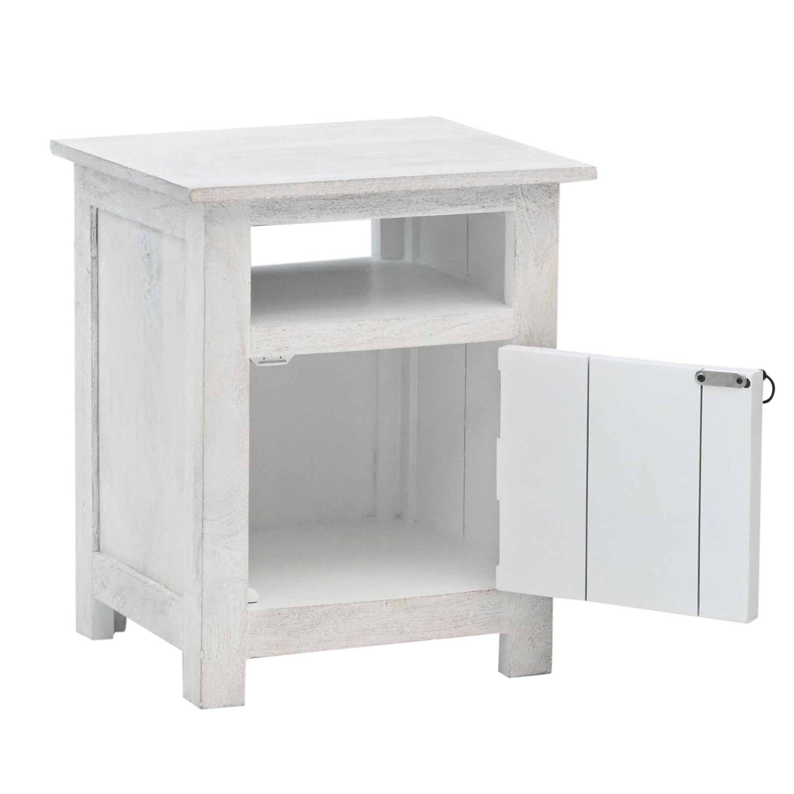Hand-Carved Wooden 3-Drawer Nightstand  in Distressed Grey Finish