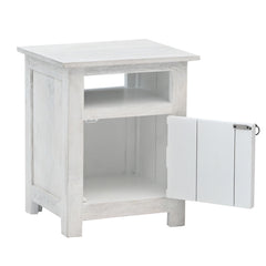 Hand-Carved Wooden 3-Drawer Nightstand  in Distressed Grey Finish