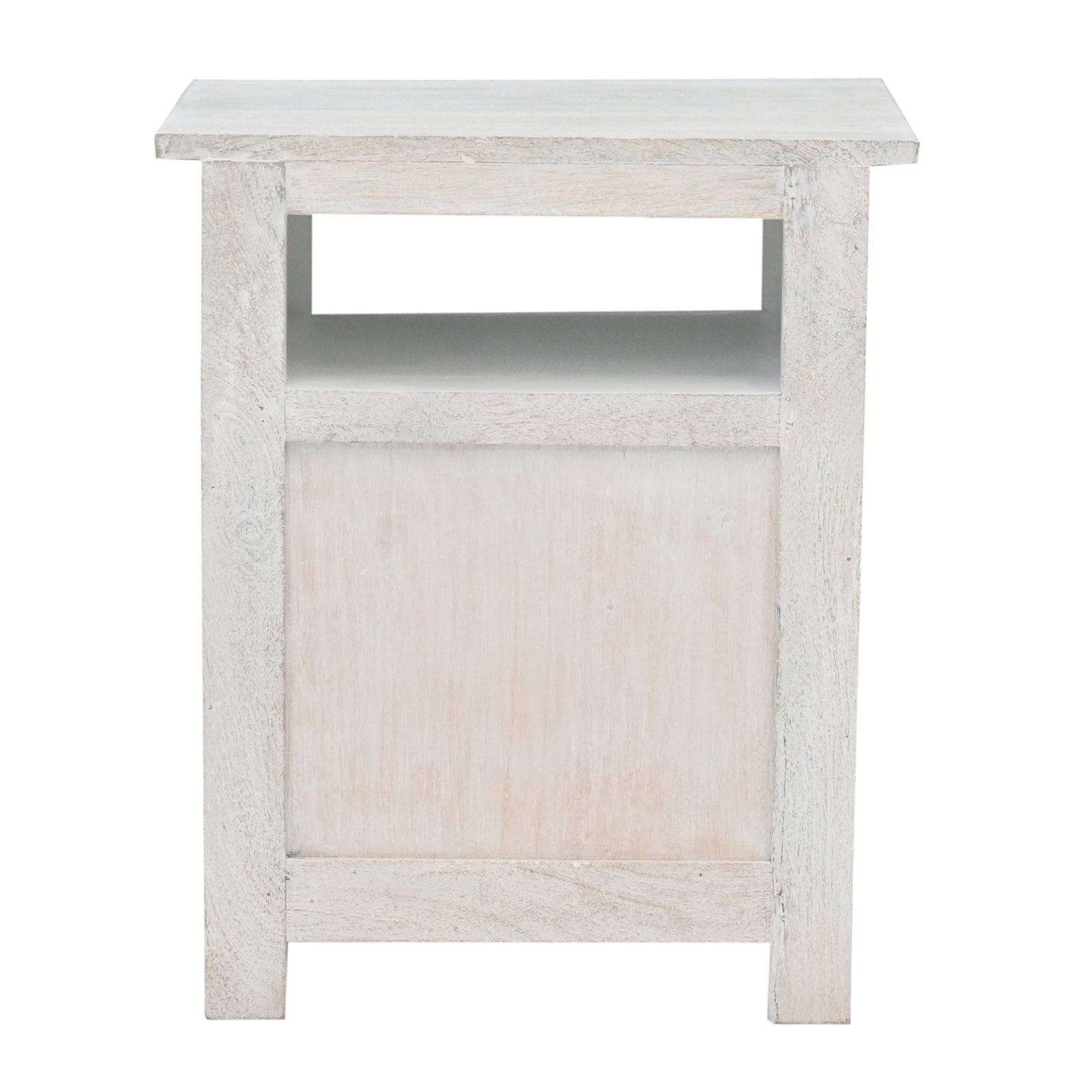Hand-Carved Wooden 3-Drawer Nightstand  in Distressed Grey Finish
