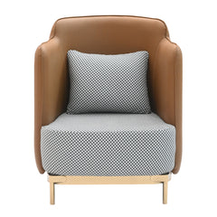Modern Tan Leatherette & Houndstooth Fabric Accent Armchair with Gold Legs