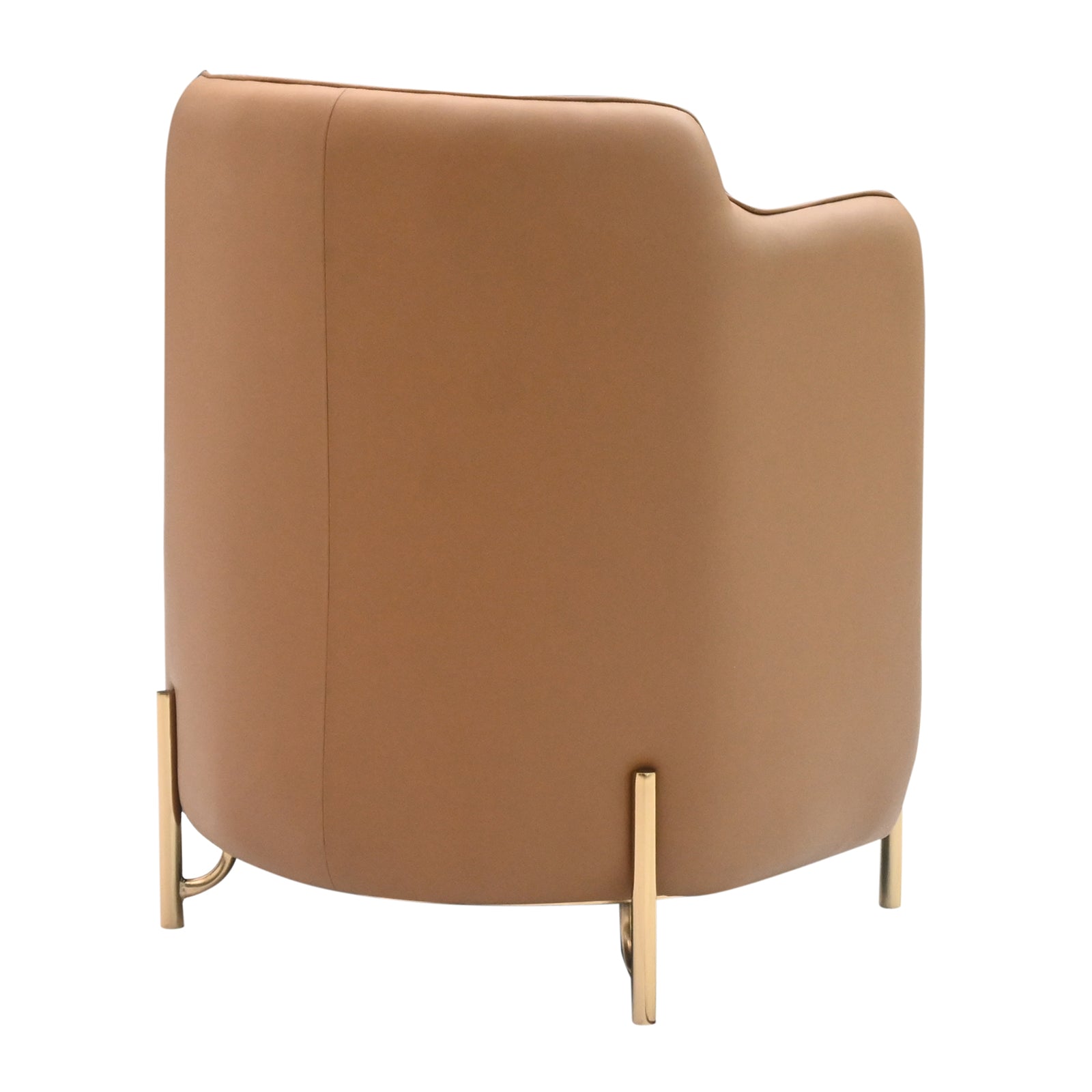 Modern Tan Leatherette & Houndstooth Fabric Accent Armchair with Gold Legs