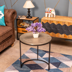 Industrial Nesting Round Side Tables with Hammered Metallic Tops (Set of 3)