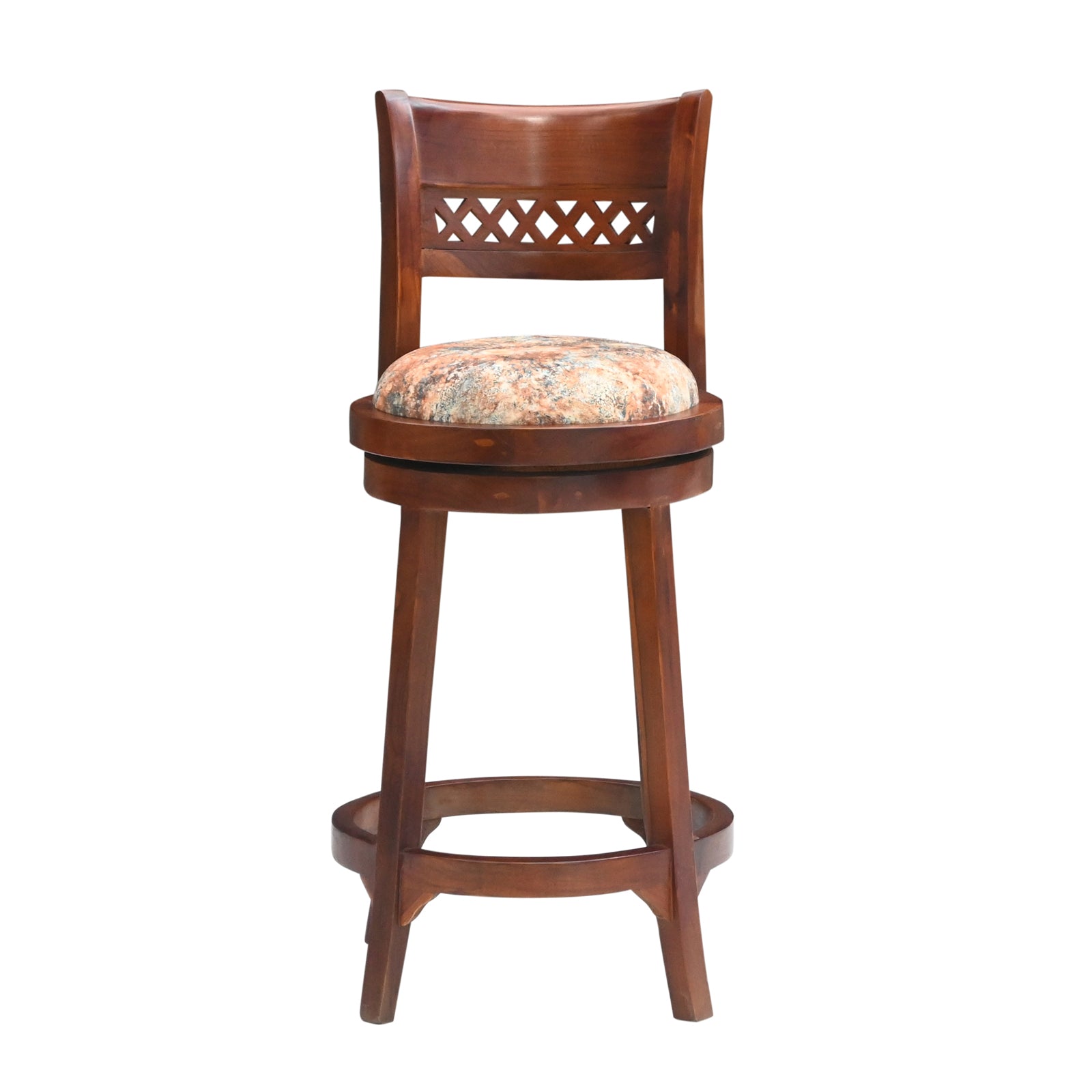 Wooden Bar Stool with Upholstered Seat & Backrest – Honey & Walnut