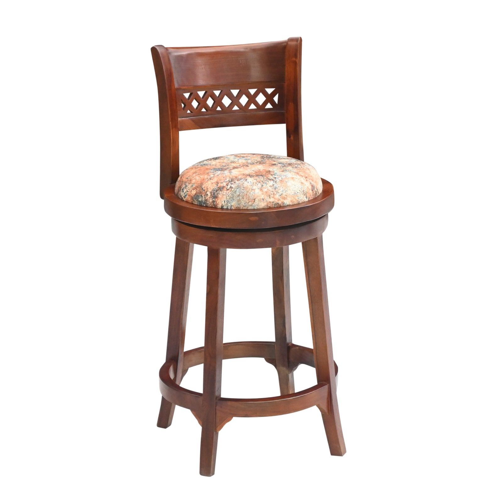 Wooden Bar Stool with Upholstered Seat & Backrest – Honey & Walnut