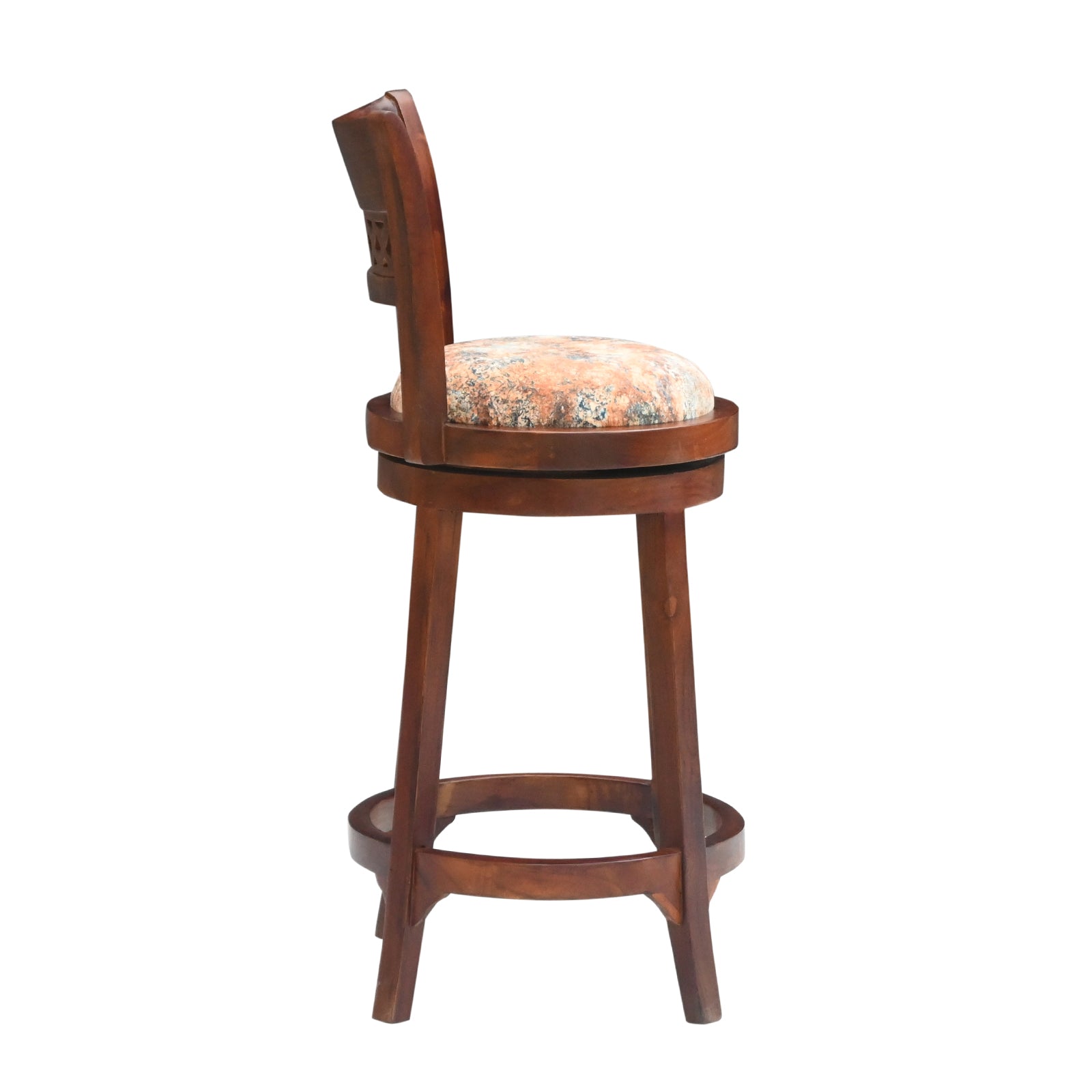 Wooden Bar Stool with Upholstered Seat & Backrest – Honey & Walnut
