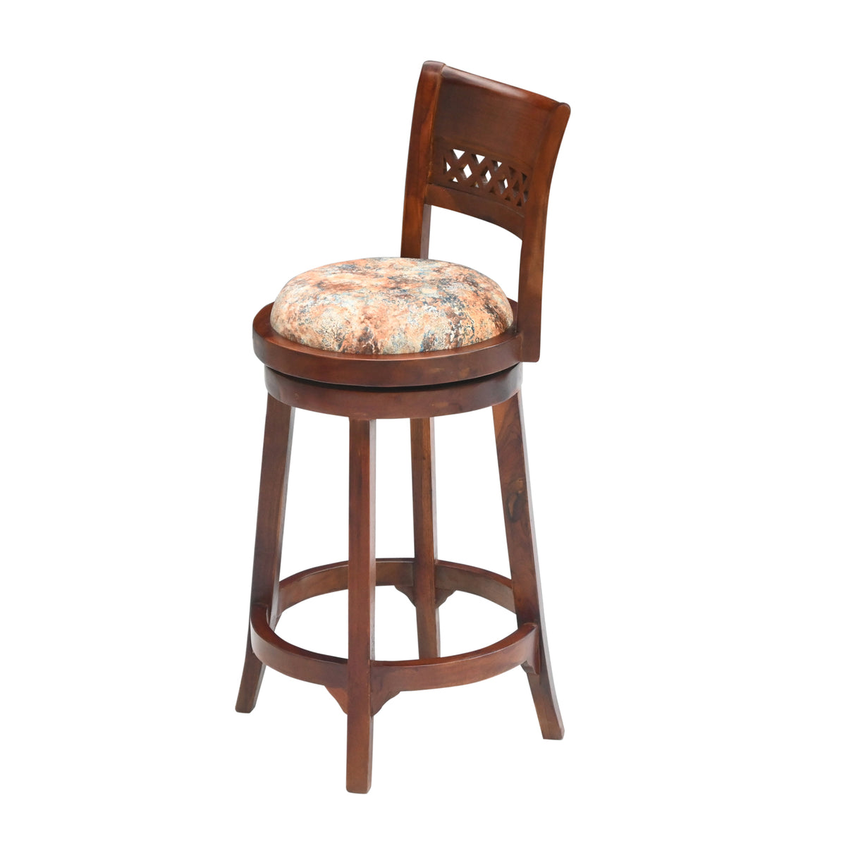 Wooden Bar Stool with Upholstered Seat & Backrest – Honey & Walnut
