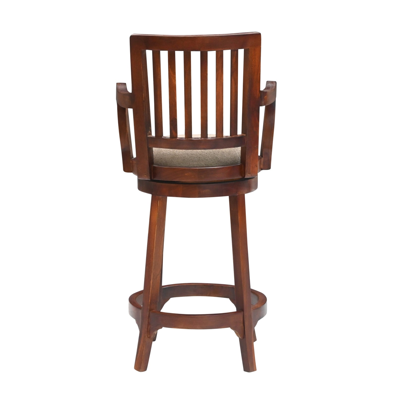 Wooden Bar Stool with Arms & Upholstered Seat – Brown