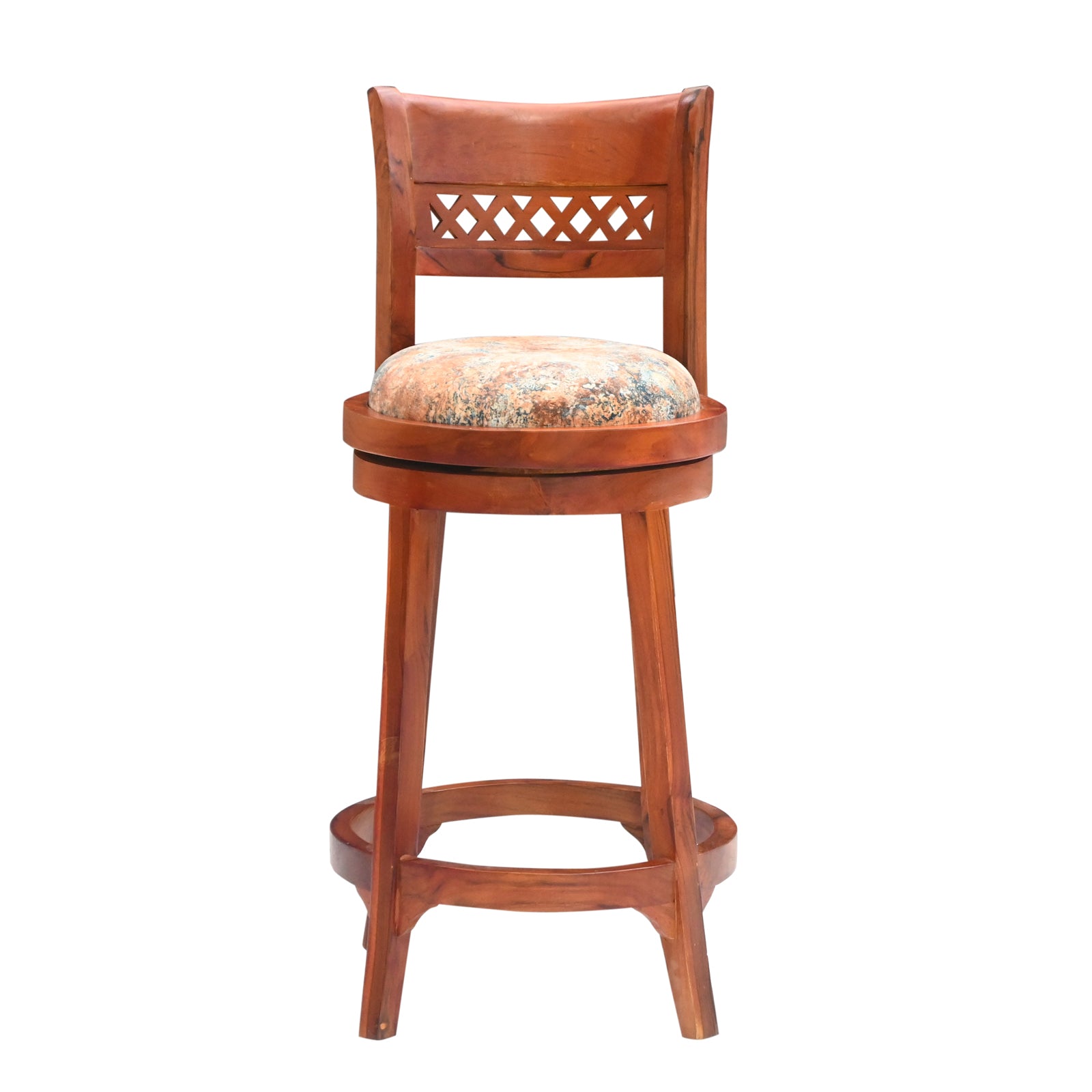 Wooden Bar Stool with Upholstered Seat & Backrest – Honey & Walnut