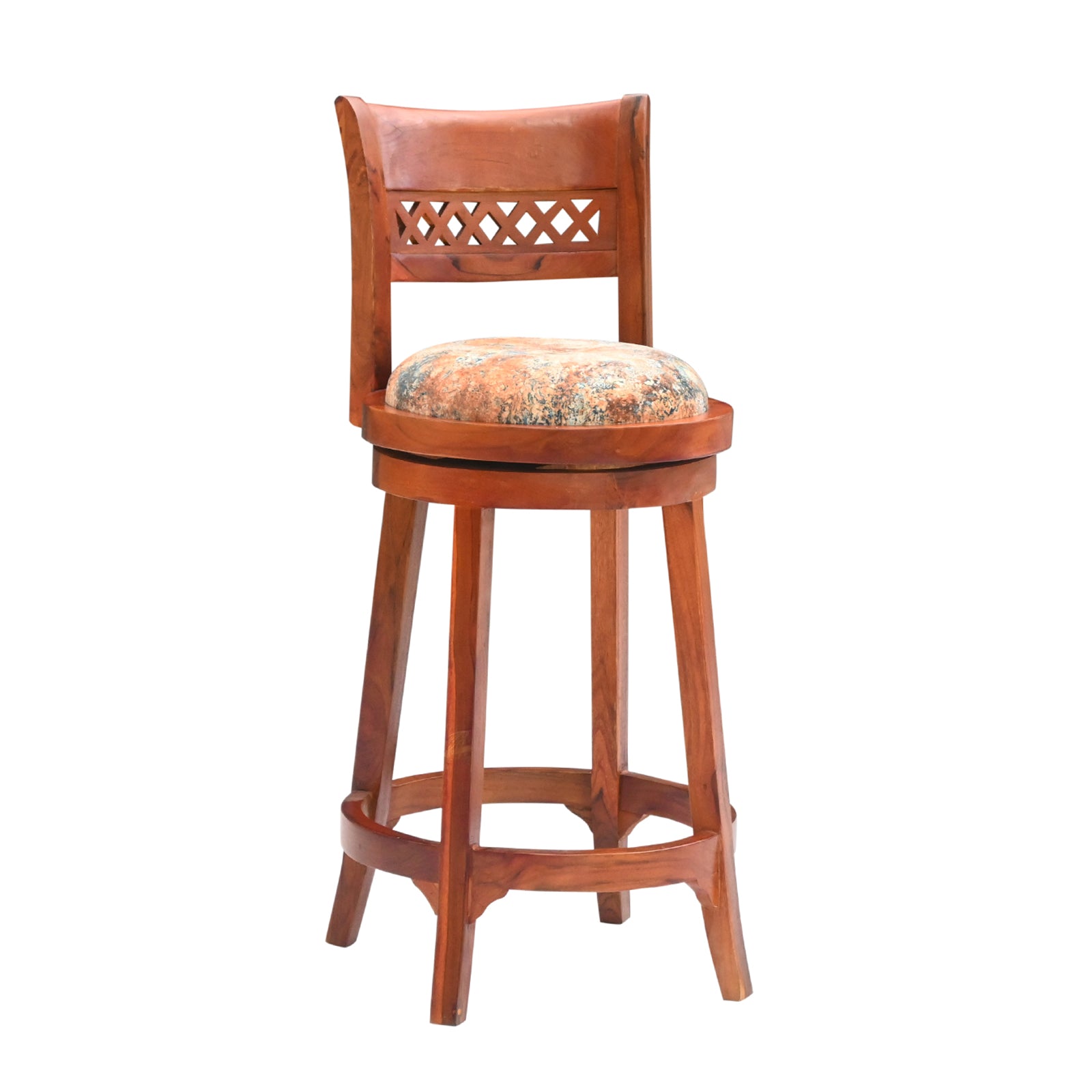 Wooden Bar Stool with Upholstered Seat & Backrest – Honey & Walnut
